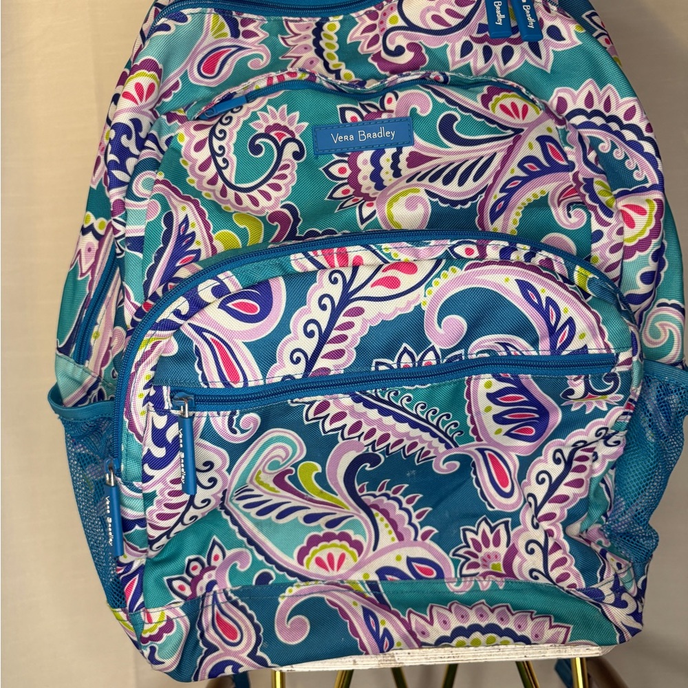 Vera Bradley Teal Paisley Print Backpack with Pink, Purple, Lime Accents